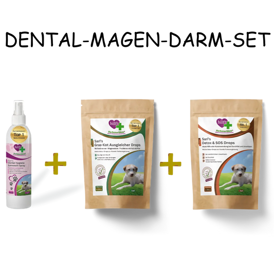 Spare beim Dental-Magen-Darm-Set: Vorteilspaket mit Zahnstein Spray, Detox & DOS Drops und Gras-Kot-Ausgleicher Drops im günstigen Bundle