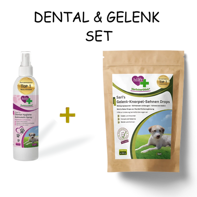 Alt-Text für das Set-Image
Dental & Gelenk Set für Hunde - Spray und Drops für Maulhygiene und Bewegungsapparat - 15% günstiger im Sparset für ganzheitliche Hundegesundheit.
