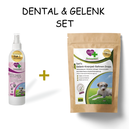 Alt-Text für das Set-Image
Dental & Gelenk Set für Hunde - Spray und Drops für Maulhygiene und Bewegungsapparat - 15% günstiger im Sparset für ganzheitliche Hundegesundheit.
