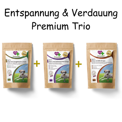 Spare beim Entspannung & Verdauung Premium Trio: Vorteilspaket mit Ruhe & Gelassenheit Drops, Gras-Kot-Ausgleicher Drops und Detox & DOS Drops für umfassendes Wohlbefinden