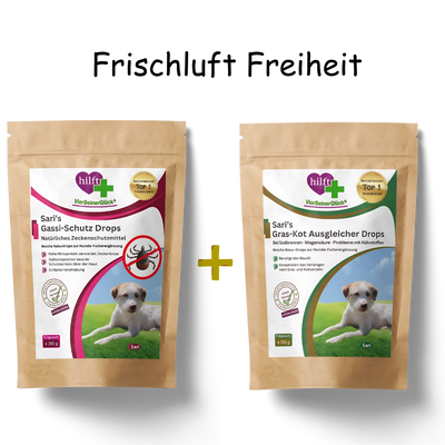 Spare beim Frischluft Freiheit Set: Vorteilspaket mit Sari's Gassi-Schutz Drops und Sari's Gras-Kot-Ausgleicher Drops im praktischen Bundle
