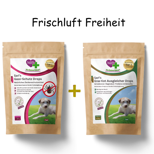 Spare beim Frischluft Freiheit Set: Vorteilspaket mit Sari's Gassi-Schutz Drops und Sari's Gras-Kot-Ausgleicher Drops im praktischen Bundle
