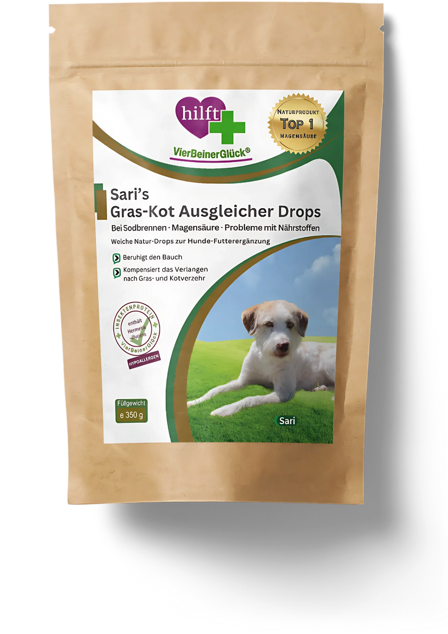 Sari's Gras-Kot Ausgleicher Drops — sanfter Ausgleich bei Gras- und Kotfressen, freigestellte Produktaufnahme