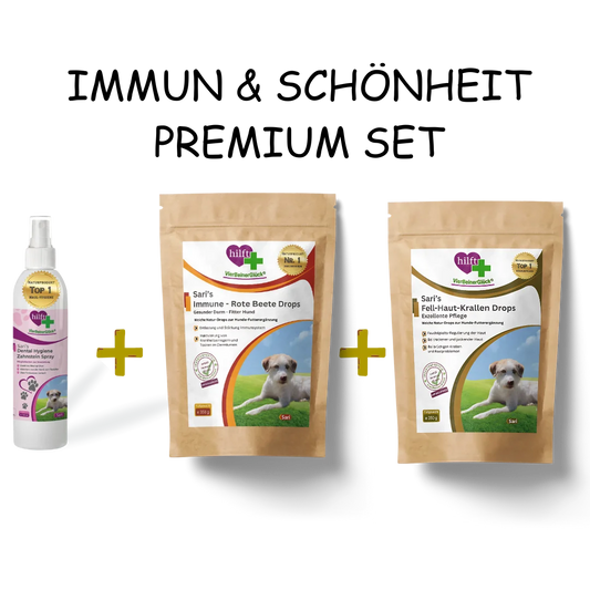 Spare beim Immun & Schönheit Premium Set: Vorteilspaket mit Immune Drops, Fell-Haut-Krallen Drops und Zahnstein Spray im günstigen Bundle