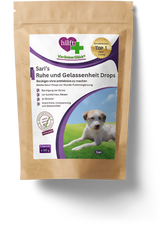 Sari's Ruhe und Gelassenheit Drops — Beruhigung für ängstliche Hunde bei Silvester Gewitter und Fahrten, freigestellte Produktaufnahme