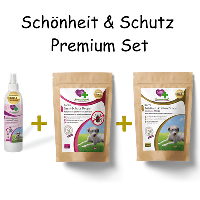 Spare beim Schönheit & Schutz Premium Set: Vorteilspaket mit Zahnstein Spray, Gassi-Schutz Drops und Fell-Haut-Krallen Drops für umfassende Hundepflege
