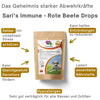 Wirkungen Sari‘s Immune - Rote Beete Drops: hypoallergene Drops liefern essentielle Nährstoffe, schützen Zellen vor oxidativem Stress, fördern Gleichgewicht der Darmflora und helfen Entzündungen zu reduzieren