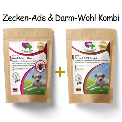 Spare beim Zecken-Ade & Darm-Wohl Kombi: Vorteilspaket mit Sari's Gassi-Schutz Drops und Sari's Detox & DOS Drops im praktischen Bundle