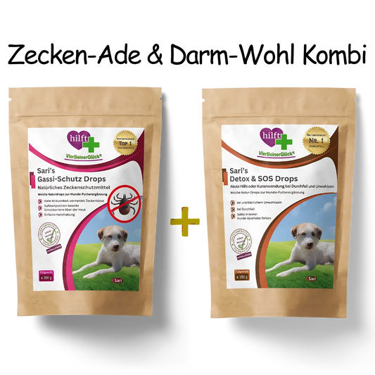 Spare beim Zecken-Ade & Darm-Wohl Kombi: Vorteilspaket mit Sari's Gassi-Schutz Drops und Sari's Detox & DOS Drops im praktischen Bundle